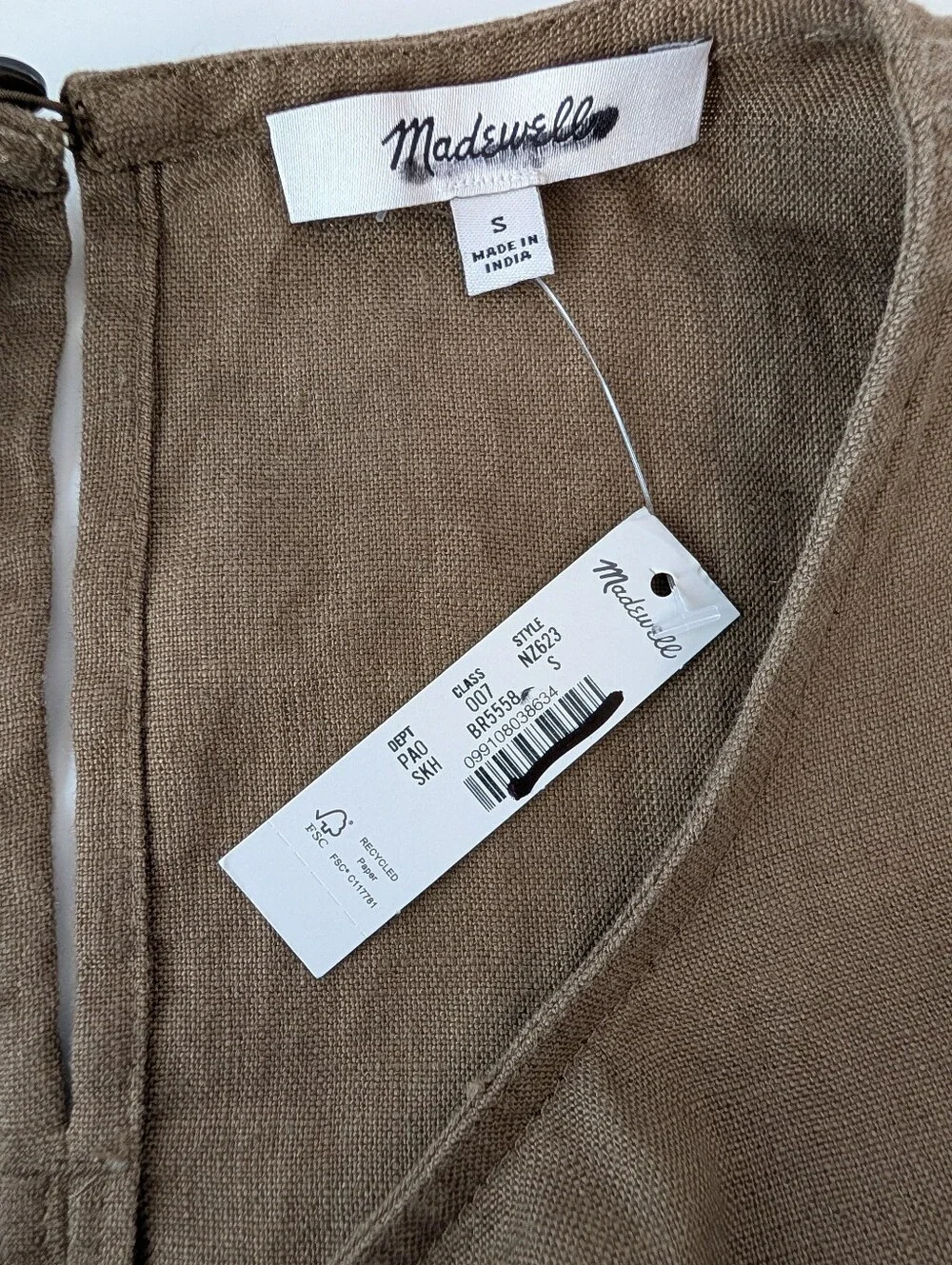 Madewell Olive Green Sleeveless Linen-Blend Crop Tank - Picture 4 of 8